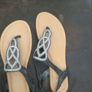 Women's Black Sandals with Silver Accents